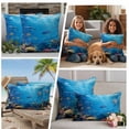 thumbnail image 5 of Blue Turtle Coastal Outdoor Waterproof Pillow Covers, Summer Beach Nautical Ocean Coral Decorative Square Throw Pillowcase Sofa Cushion Sham for Patio/Couch/Chair, 18"x18" 2 Pack, 5 of 8