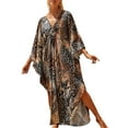 thumbnail image 5 of Liacowi Women Loose Swimsuit Cover Up Zebra Leopard Print V-Neck Beach Dress Raglan Sleeve Plus Size Maxi Dress Caftan Kaftan Bathing Suit Cover Up, 5 of 9