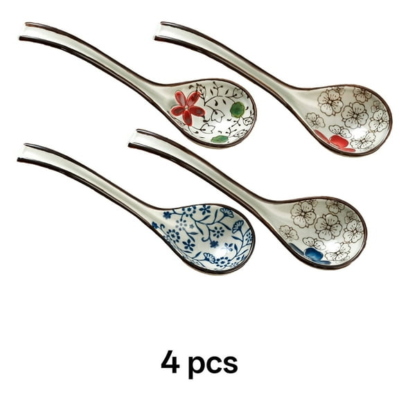 FACEGA 4Pcs Soup Spoons Ceramic Asian Soup Spoon Long Handle Chinese Style Soup Ladle,Blue1