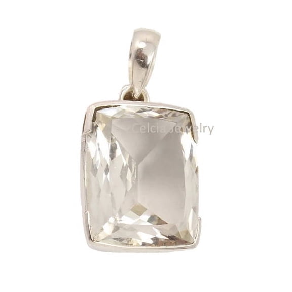 Real 925 Sterling Silver Pendant For Women Men, Genuine Crystal Quartz White Gemstone Unique Handcrafted Jewelry For Her Him