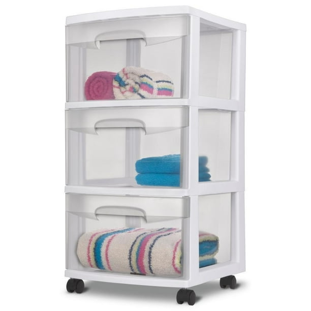 Cajonera Sterilite Blanca Mediana con Cajones con Ruedas