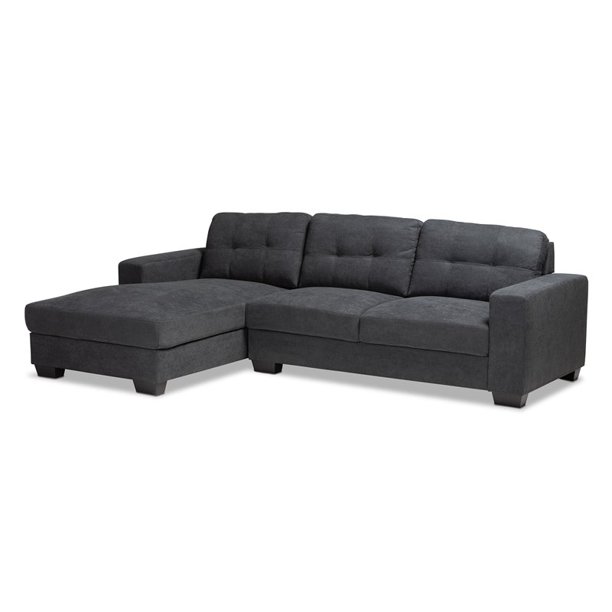Baxton Studio Langley Dark Grey Sectional Sofa with Left Facing Chaise