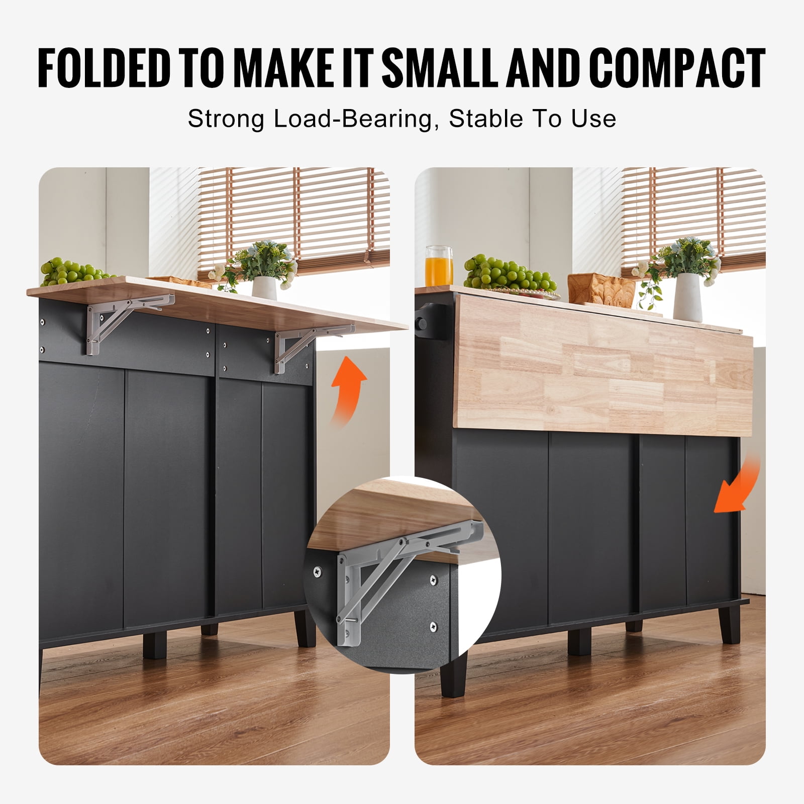 VEVOR Kitchen Island Cart, 50" Wood Top Breakfast Bar with Trash Cabinet Tilt Out 10 Gallon Storage, Farmhouse Dining Living Room Table with Drop Leaf, Towel Bar, Drawer, Black