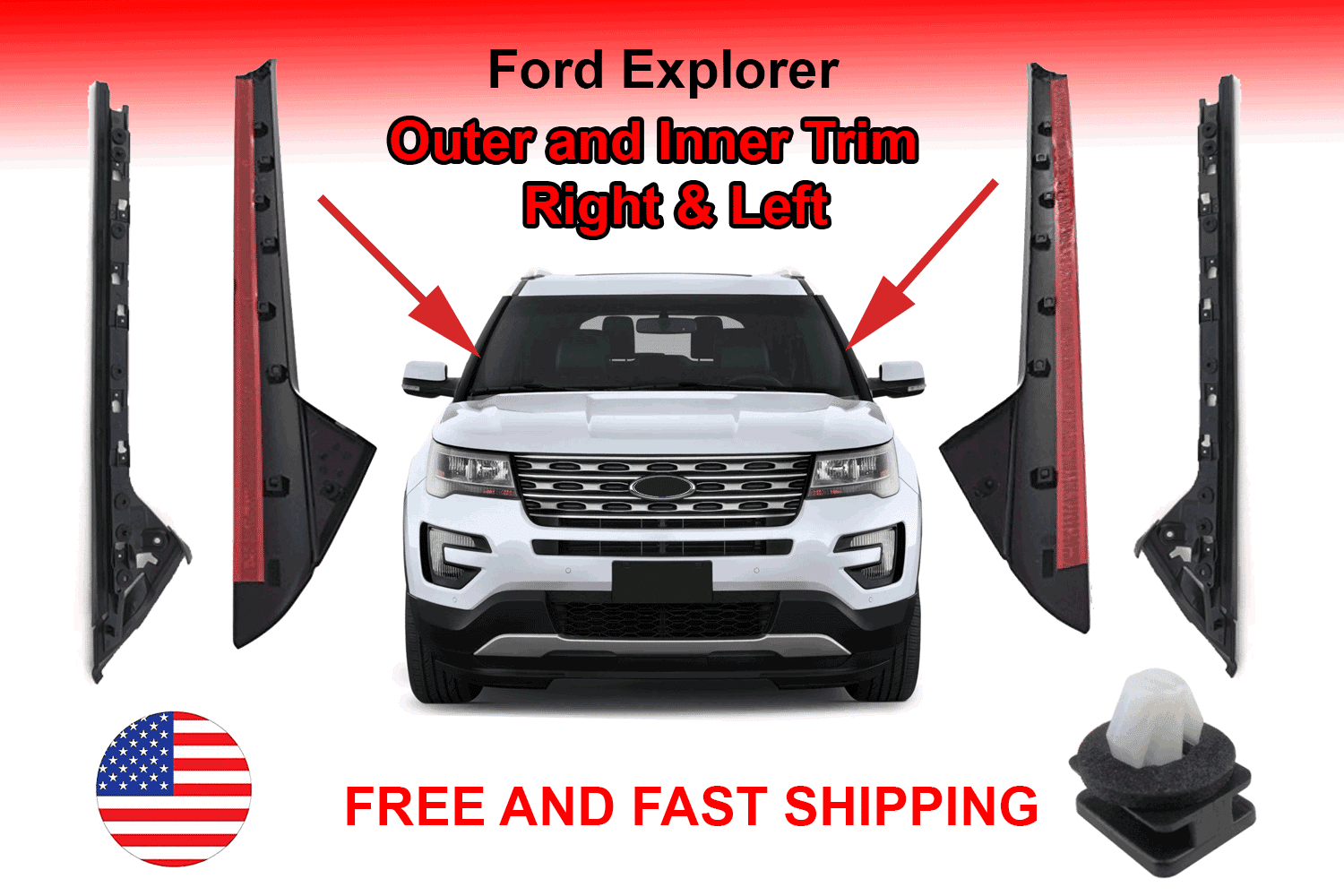 Flexline 201119 Ford Explorer Windshield Outer & Inner Trim Pillar