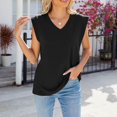 thumbnail image 4 of DuoJiaJ Womens Summer New Solid Color V Neck Cap Shoulder Sleeve Loose Sleeveless T Shirt Vest Women Ladies Tank Tops Black S, 4 of 5