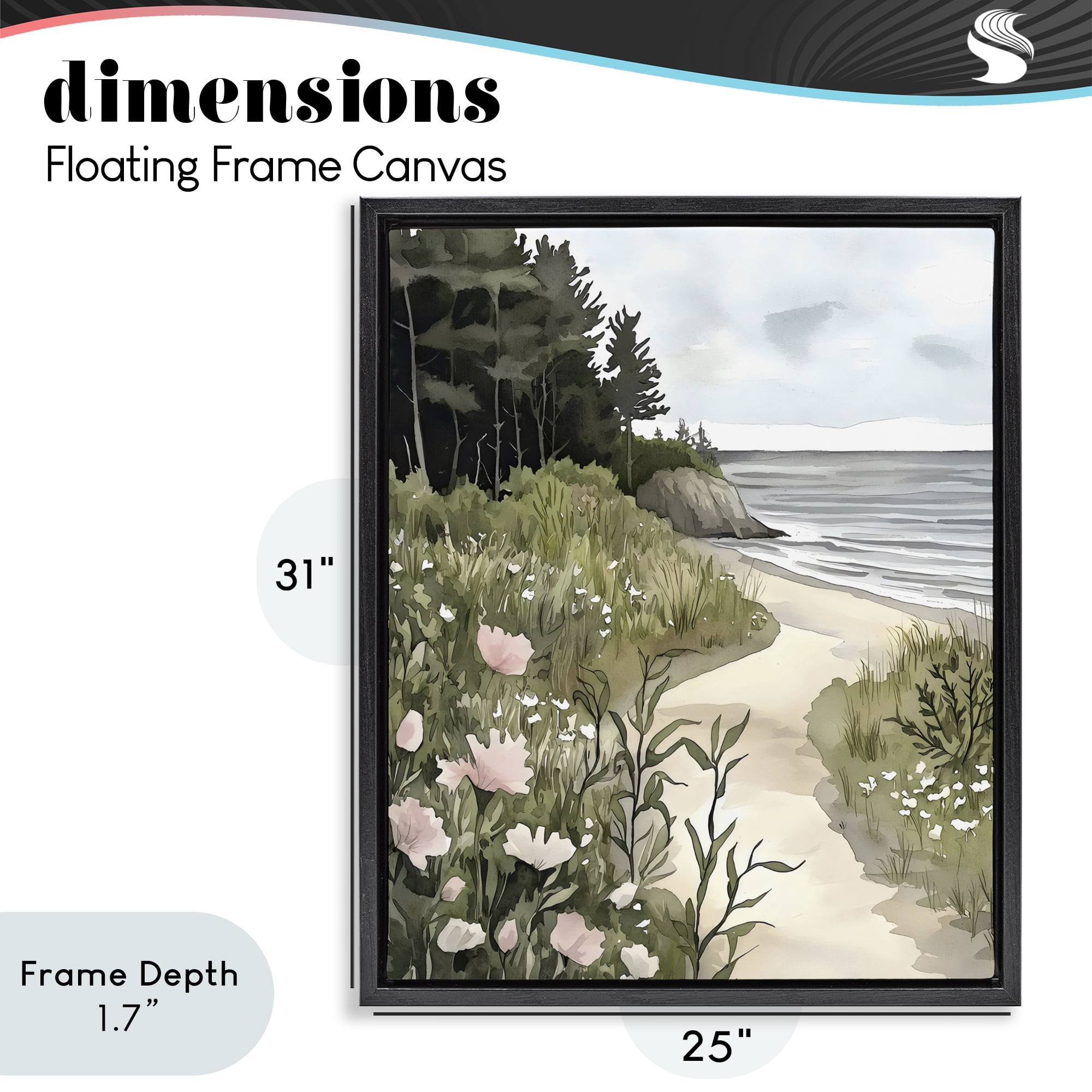 Stupell Industries Coastal Calm Floral Pathway Black Framed Floater Canvas Wall Art, design by Riley B