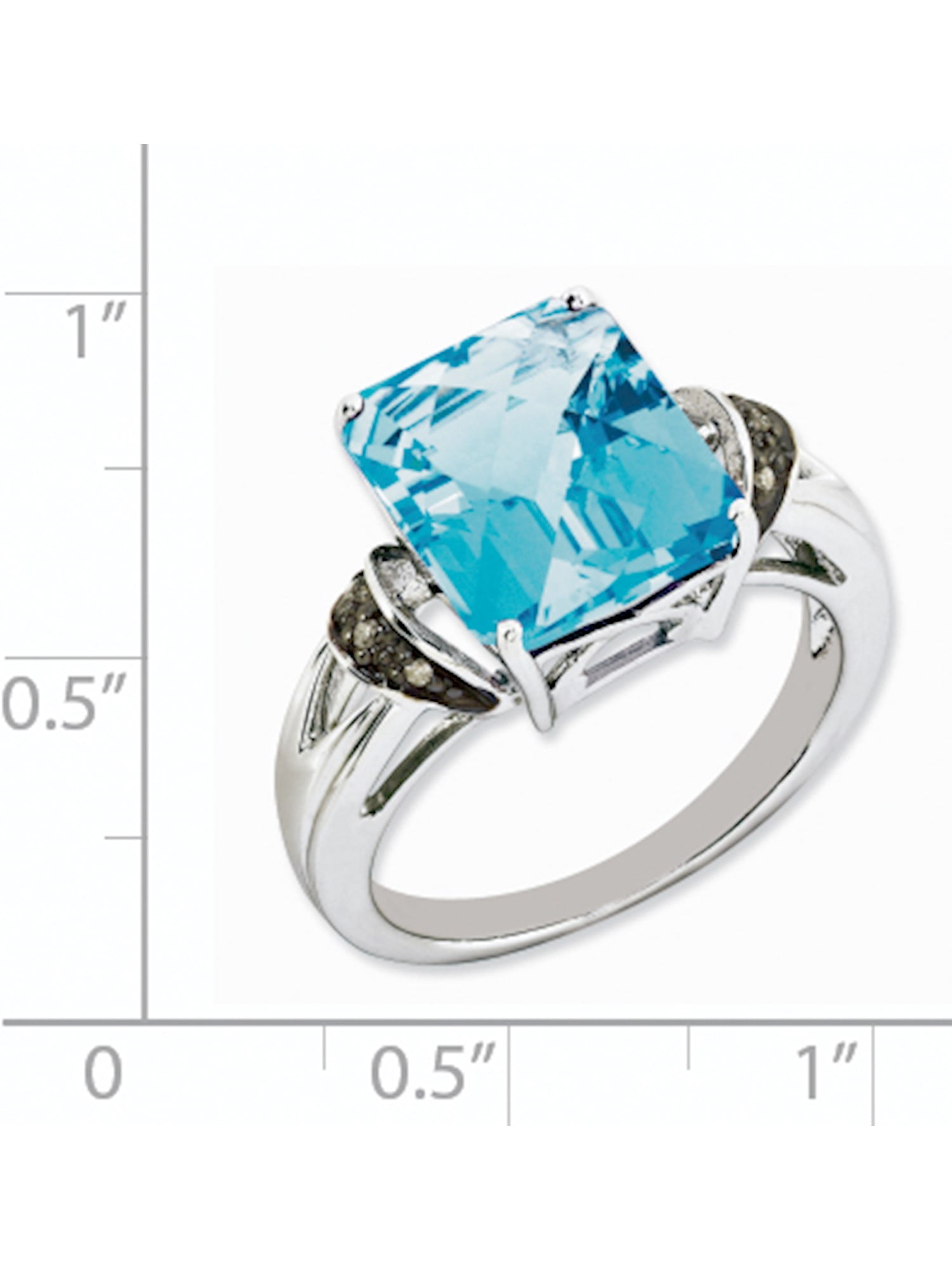 Perfect Jewelry Gift Sterling Silver Rhodium Light Swiss Blue Topaz /& Diam Ring