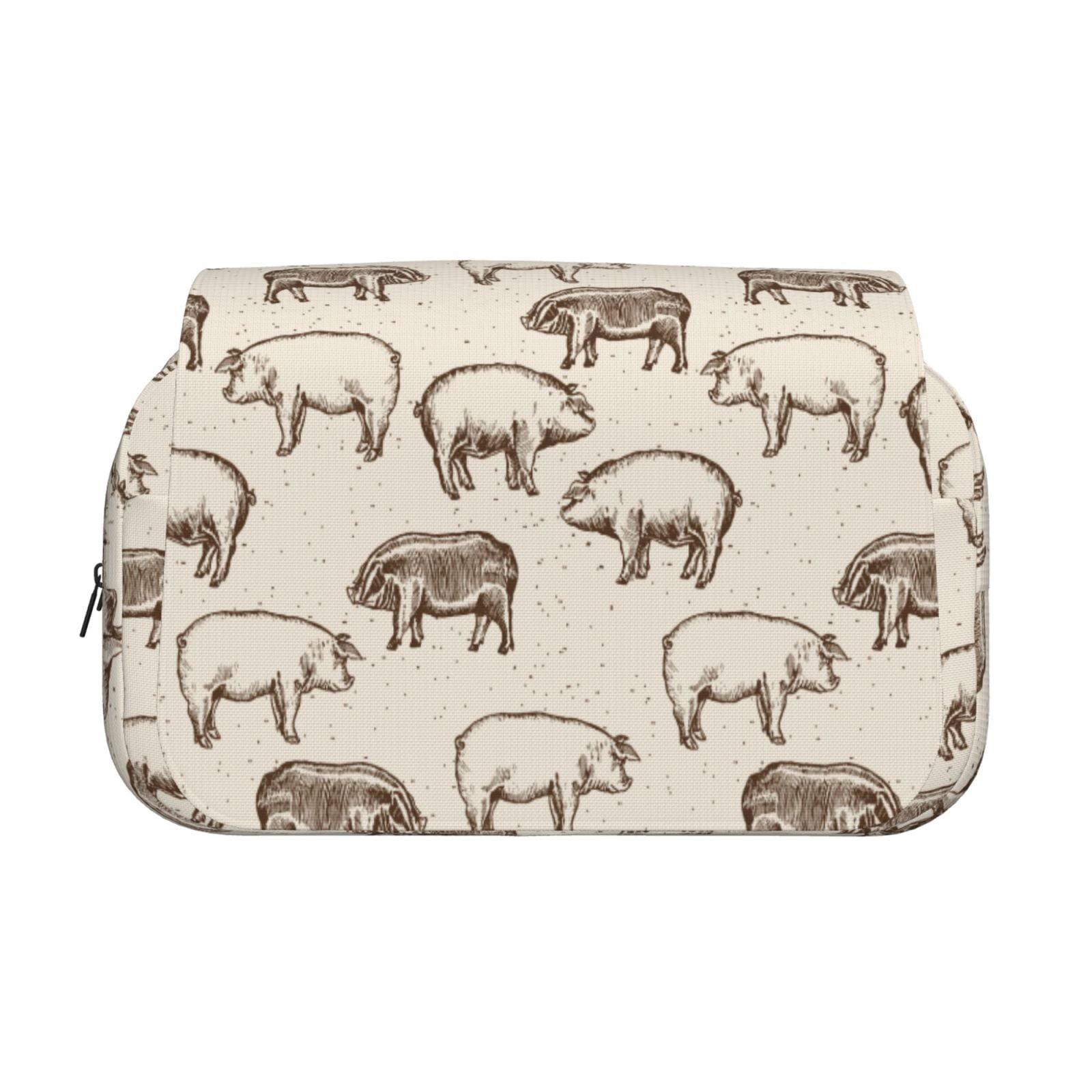 Rateoe Vintage Farm Pigs Pattern Double Clamshell Pen Case, Storage Organizer with Two Zipper Compartments– Holds Up to 50 Pencils & Pens