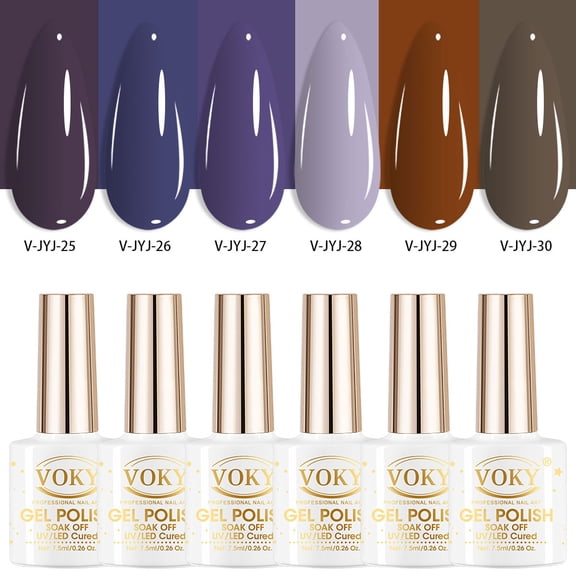 VOKY 6 Colors Dark Purple & Brown Gel Nail Polish Set, Fall Winter Soak Off UV LED Nail Gel Kit, 7.5ml Each, 28 Days Long Lasting Manicure for Salon & Home