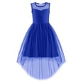 thumbnail image 2 of Oudiya Girls Formal Party Dresses Wedding Tulle Sleeveless Contrast Mesh High Low Flower Dress with Belt, 2 of 6
