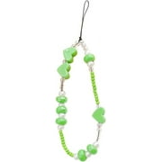 Beaded Phone Lanyard Wrist Strap Heart Shaped Mobile Phone Chain Pearl Phone Chain Phone Decorations Charm Keychain Fashion Universal Boho Phone Charm Strap Backpack Pendant for Women Girls Purple