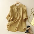 thumbnail image 2 of COMVALUE Boho Tops for Women 2026 Plus Size Cotton Linen Top Peasant Blouses Retro3/4 Sleeve V Neck Embroidered Shirt (Yellow, XXL), 2 of 7