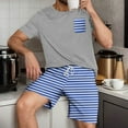 thumbnail image 2 of Mangas de Mano para los Hombres Raya Casual Casa Ropa de Dormir Manga Corta Cuello Redondo Y Pantalones Cortos Conjunto, Algodón Poliéster Salón Desgaste, 2 of 6