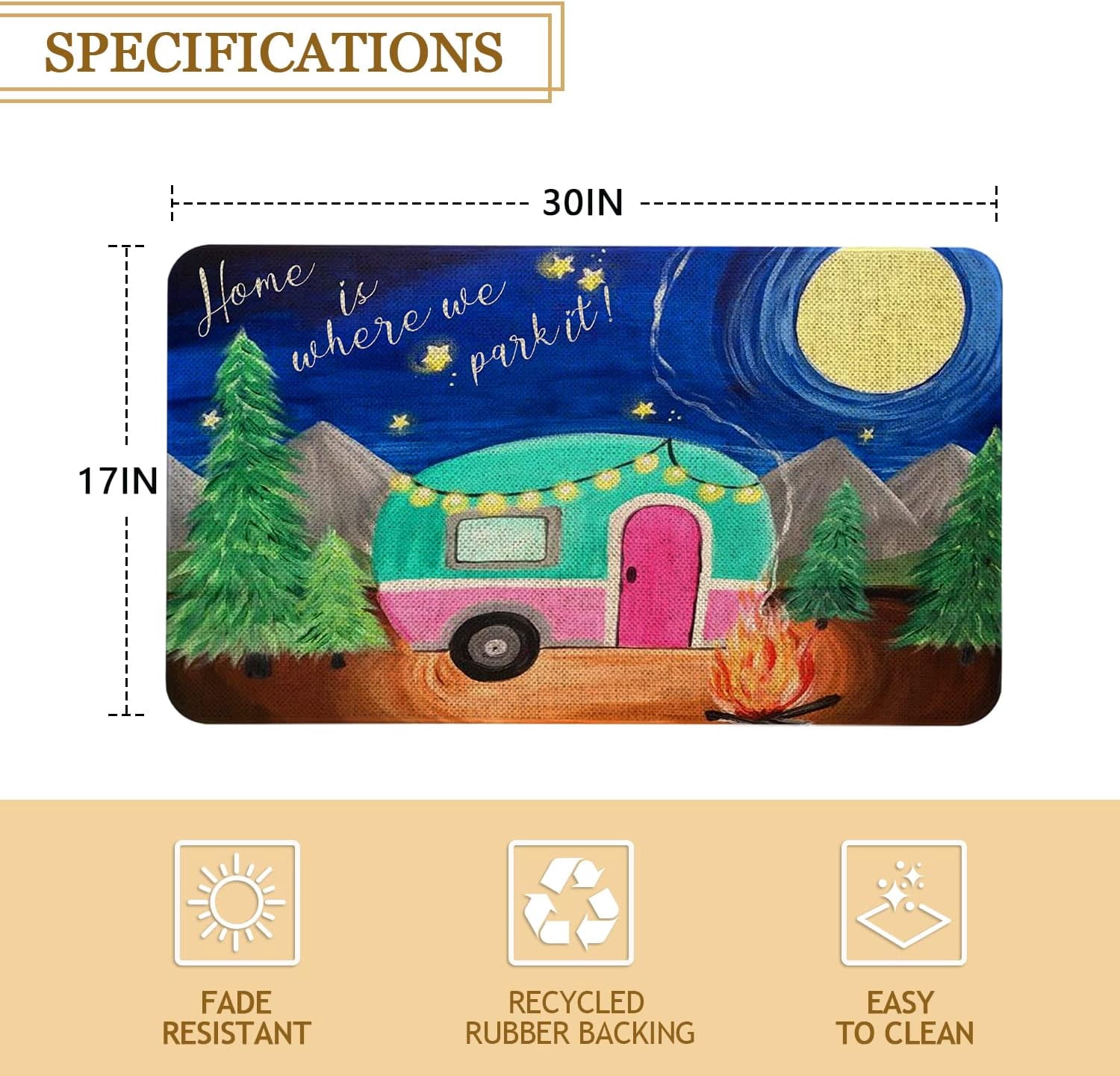 Camper Door Mat 30 X 17 Inch Camping Doormat Indoor Outdoor Entrance Non Slip Front Door Mats Camper RV Trailer Decor Rubber Back Welcome Mat