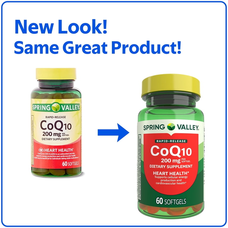 spring valley coq10 with l carnitine Rapid-Release Dietary Supplement Softgels for Heart Health, 200 mg, 60 Count HSA/FSA Eligible nuoviFarmaci Strength:10mg / 10mg What's Better L Arginine