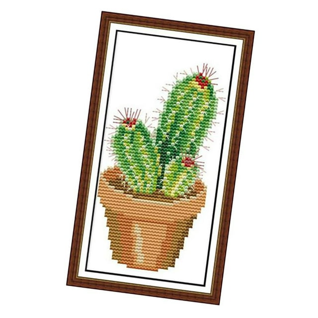 veasfak 14CT Cross Stitch Including Embroidery Cloth with Cactus Pattern 10x19cm