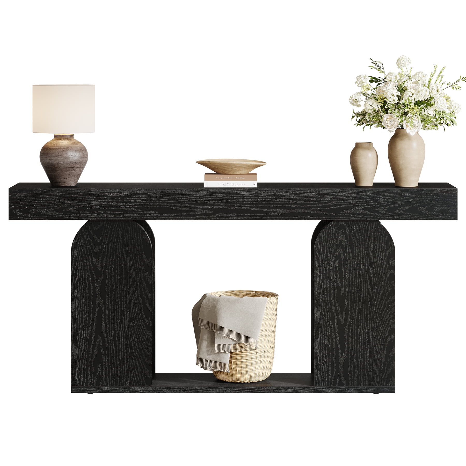 Fnova 70.87" Farmhouse Console Table for Entryway, 2-Tier Storage Long Narrow Wood Entryway Table, Easy Assembly, Black