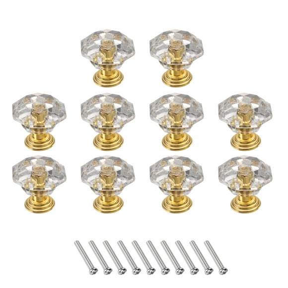 Unique Bargains 10 Pcs Crystal Drawer Knobs 24 mm Dresser Pulls Knobs for Cupboard, Clear/Gold