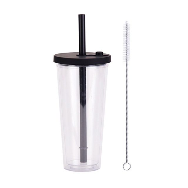 Boba Cup With Straw Smoothie Drinks Gradient Multicolor 23.5oz Double Layer With Cleaning Brush