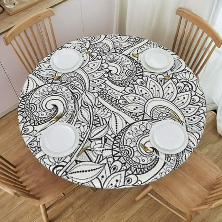 

Design in Sea Waves Shape Eastern Black and White Tablecloth for Outdoor Picnic Soft and Tactile Fitting Tablecloth 57 -66 24jl29caA14