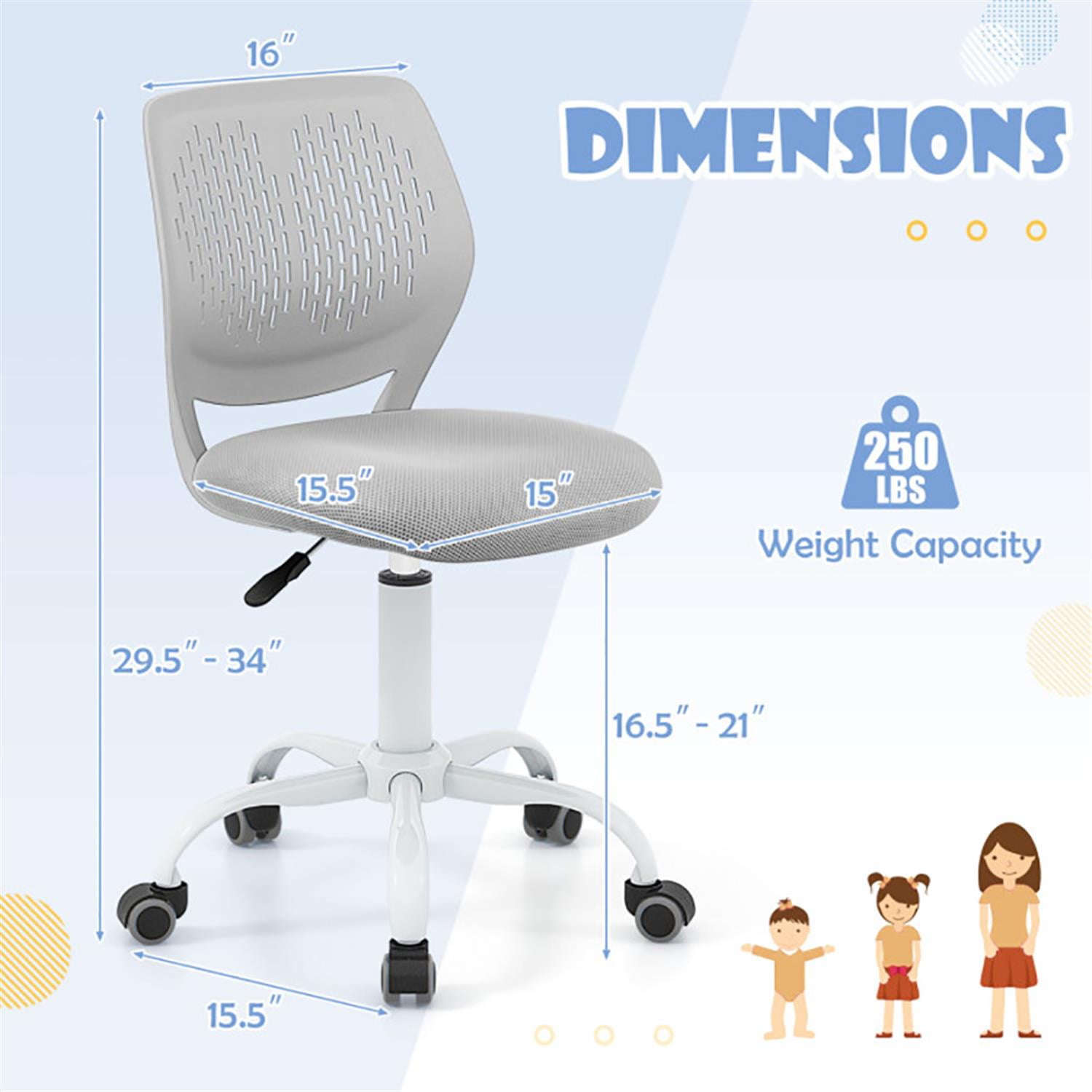 Demi Bonn Ergonomic Study Chair, Computer Desk Chairs with Adjustable Height, Suitable for Home Office, Gray