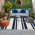 thumbnail image 2 of Navy Blue Khaki Striped Outdoor Rug for Patio/Deck/Porch, Non-Slip Large Area Rug 5 x 8 Ft, Modern Minimalist Ombre Lines Indoor Outdoor Rugs Washable Area Rugs, Reversible Camping Rug Carpet Runner, 2 of 8