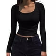 thumbnail image 7 of ZHYou No Boundaries Womens Shirts Ribbed Knit Scoop Neck Long Sleeve Tops Stretchy Slim Fit Basic Tees,Black,Size L, 7 of 7