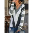 thumbnail image 5 of Aleumdr Women's Dark Gray Sweater Tops Stripe Knit V Neck Long Sleeve Jumper Tops M, 5 of 9