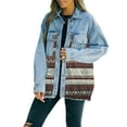 thumbnail image 2 of Women's Button Down Shirt Jacket Aztec Denim Jacket Hip Length Denim Jean Jackets Shackets Dark Red L, 2 of 6