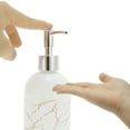 thumbnail image 3 of Unique Bargains 1 Pc Reusable Cylinder Marble Soap Dispenser 13.53oz White Silver Tone, 3 of 6
