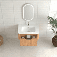 thumbnail image 4 of 30" Wall-Mounted Floating Solid Wood Bathroom Vanity Pre-Assembled Curved Edge Storage Bathroom Cabinet in Natural Walnut Color with White Ceramic Basin, 4 of 13