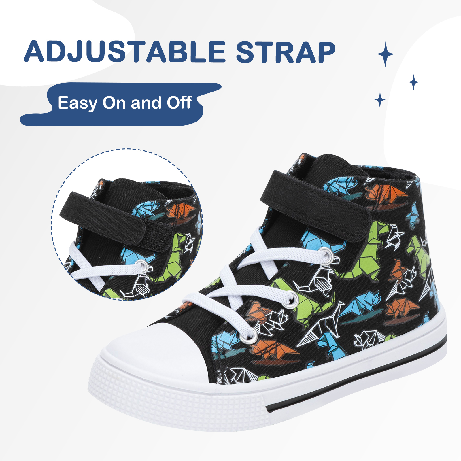 Kids High-Top Canvas Sneakers with Dinosaur Print photo 4