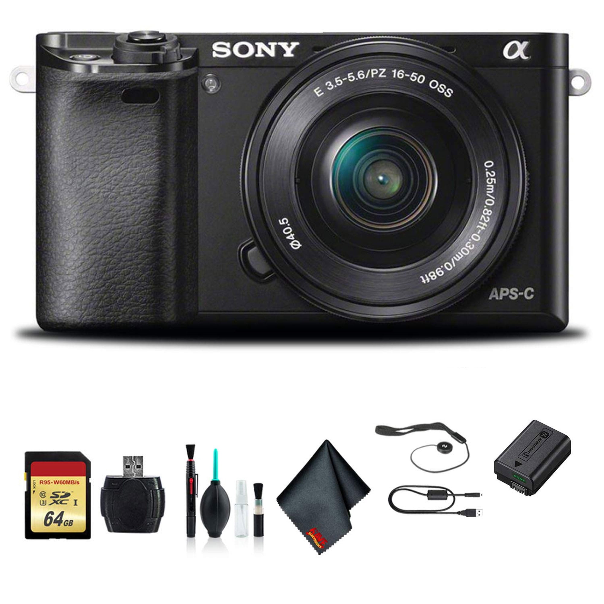 Sony Alpha a6000 Mirrorless Camera (Black) with 16-50mm and 55-210mm Lenses 24MP Bundle Professional kit with essential accessories (International Model)
