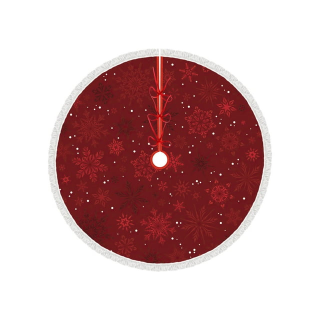 35 Inch Christmas Tree Skirt, Red Snowflake Design Round Tree Bottom Cover for Holiday Decor, Party Decoration, Home Carpet or Pet Mat