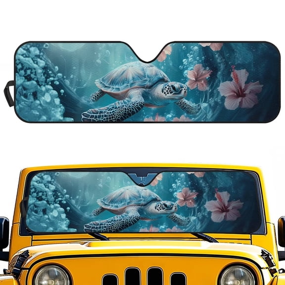 Uorisanigo Foldable Windshield Sun Shade Hibiscus Flower Turtle Windshield Shade Compatible with Jeep Wrangler JL JLU 2018-2025 Blocker Sun Visor Shield Windshied Cover Block UV Rays ,1Pc