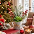 thumbnail image 2 of Euahivb Christmas Artificial Greenery Decor Farmhouse Floral Arrangement with Pine Berries and Succulent in Rustic Tin Pot for Holiday Tabletop Shelf Centerpiece, 2 of 8