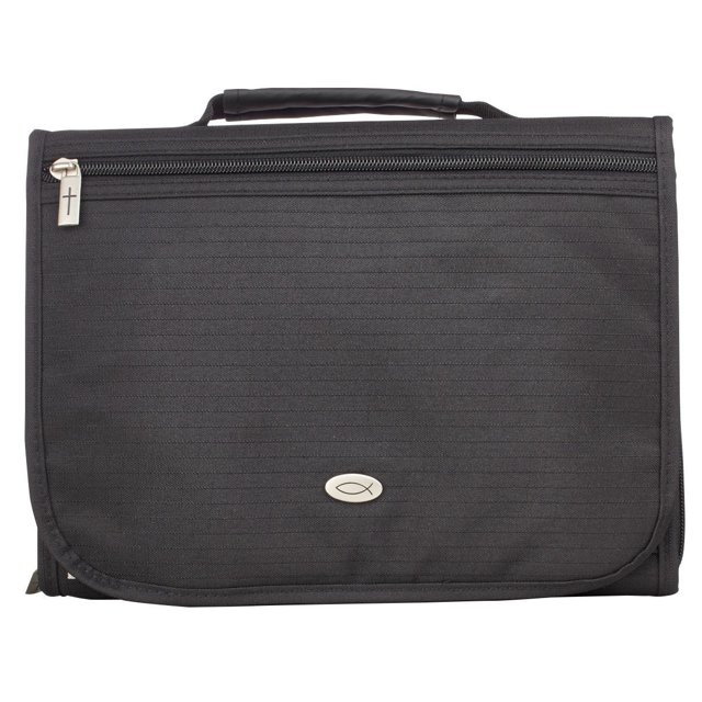 BC: Organizer Tri-fold Black Polyester Ichthus Badge - Medium