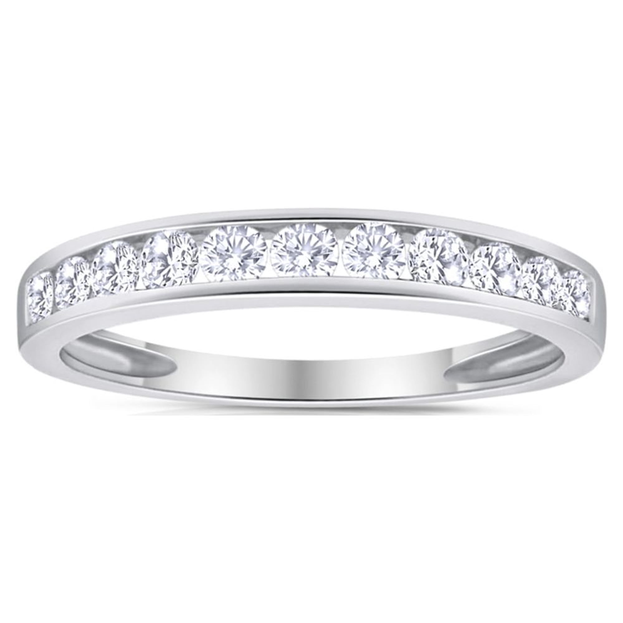 Inara Diamonds Classic Diamond Channel White Gold Wedding Rings, 9.5 inches