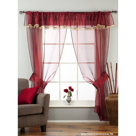 Mrn Rod Pocket Sheer Tissue Curtain W Beaded Valance W Tieback