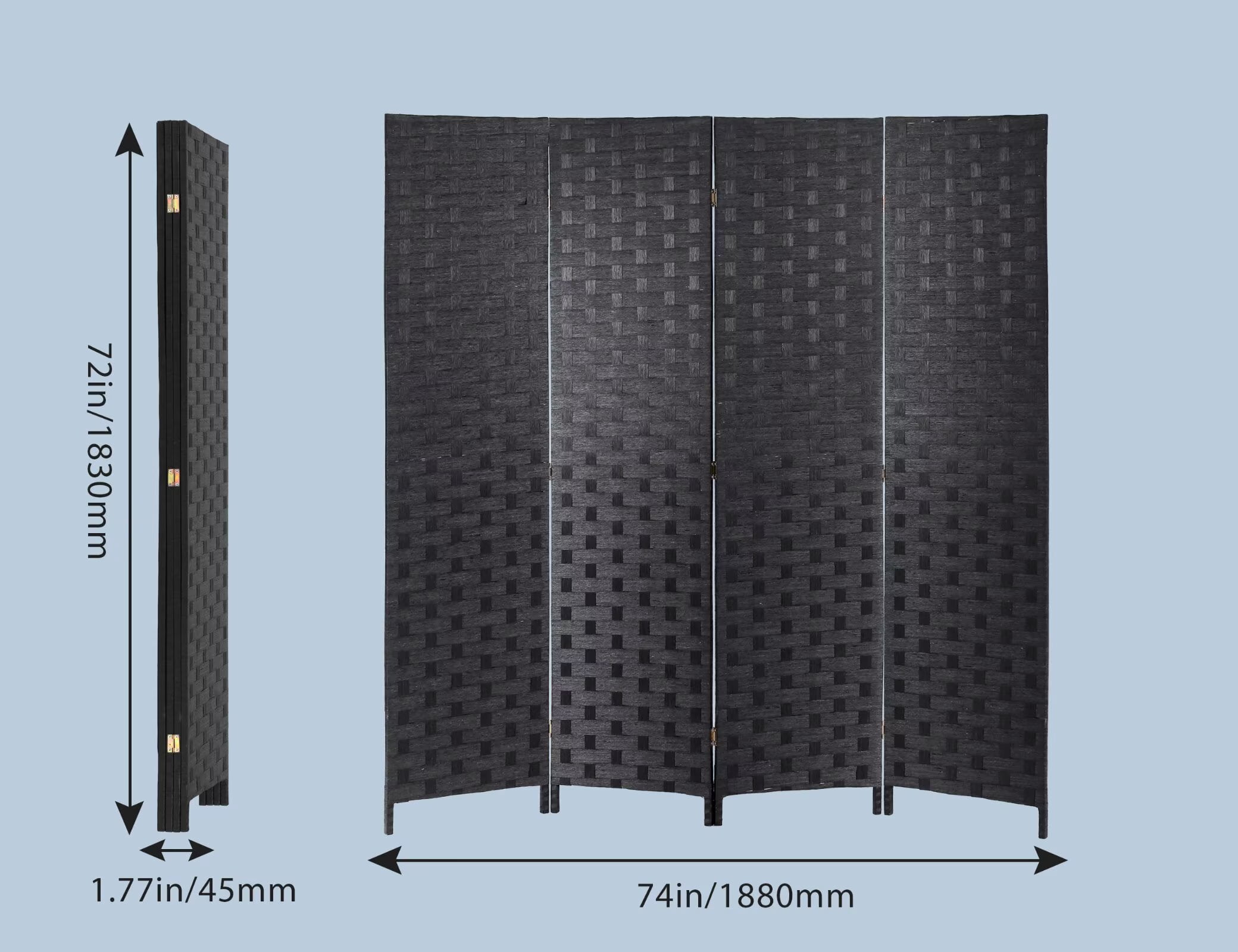YRLLENSDAN,4 Panels,Room Divider Panel,Wall Divider for Room Separation,Privacy Screen Indoor,Foldable,Portable,Wooden,Independent Type,Black