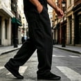 thumbnail image 2 of Men Soft Knit Cargo Sweatpants Sevevn Oversized Side Patch Utility Pockets Elastic Waist Wide Straight Leg Solid Loose Trousers For Street Sports And Daily Relax Wear, 2 of 8