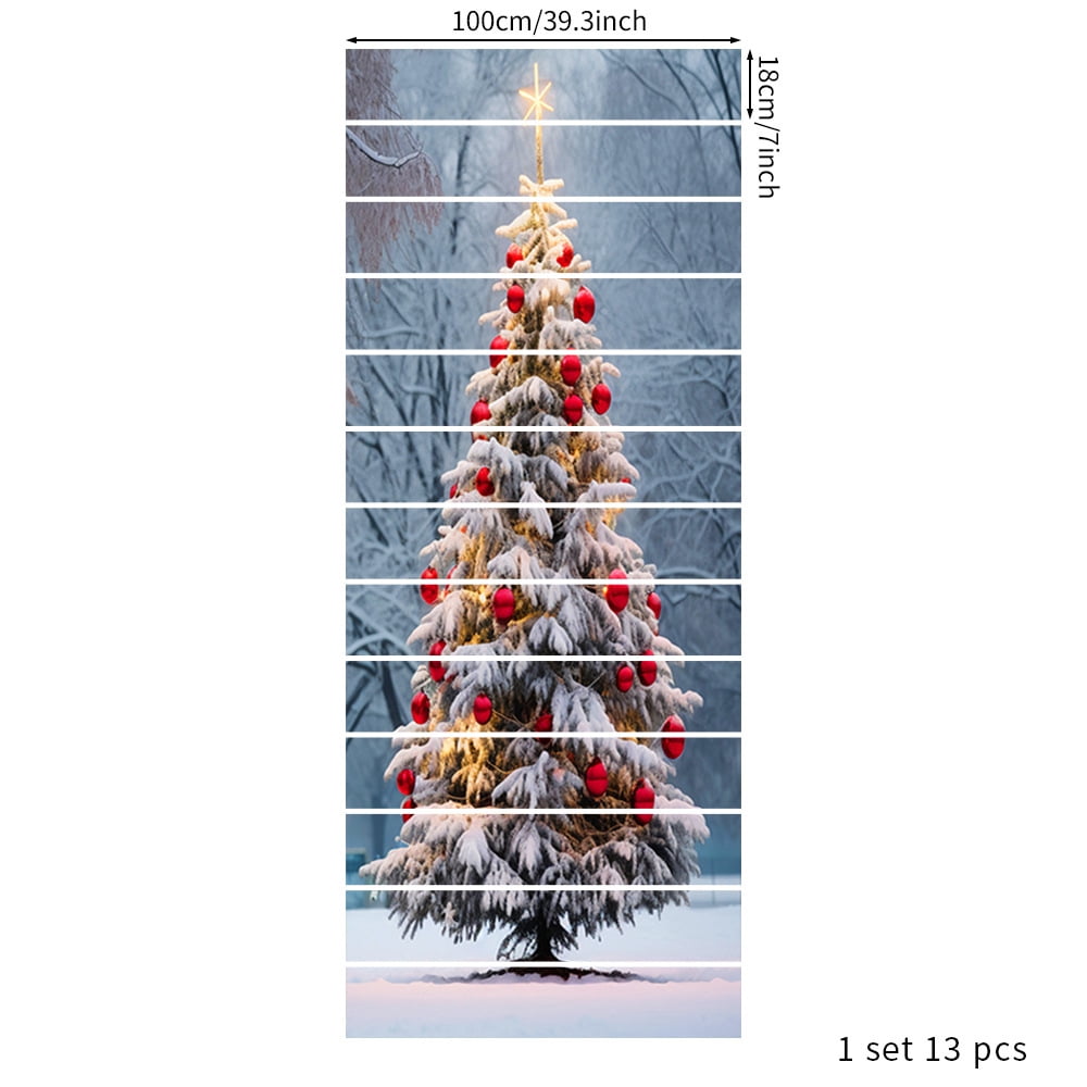 Self-Adhesive Stair Decals, Christmas Decoration Stair Stickers Decals Peel and Stick Vinyl Stair Risers Stickers for Steps, Xmas Tree DIY Home Decorations, 39.4'' W X 7.1'' H
