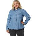 thumbnail image 1 of Women's Plus Size Long Sleeve Chest Pocket Chambray Shirt Blue White 1X, 1 of 6
