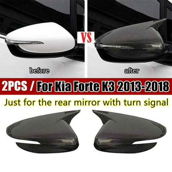 FYUU Carbon Fiber Look Ox Horn Rearview Side Mirror Cover Trims For Kia Forte K3 2013-2018