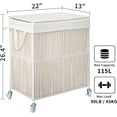 thumbnail image 4 of Laundry Hamper with Wheels, Handwoven Rolling Laundry Basket with Lid, Clothes Hamper with Divided Removable Liner Bag, 115L Large Capacity Laundry Sorter Laundry Room Organization, White, 4 of 7