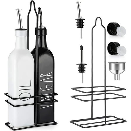 

Olive Oil And Vinegar Dispenser - Farmhouse Oil And Vinegar Dispenser Set – Chic Olive Oil Dispenser Ceramic – Black And White Olive Oil Dispenser Bottle With Oil Bottle Top – 2 X 500Ml