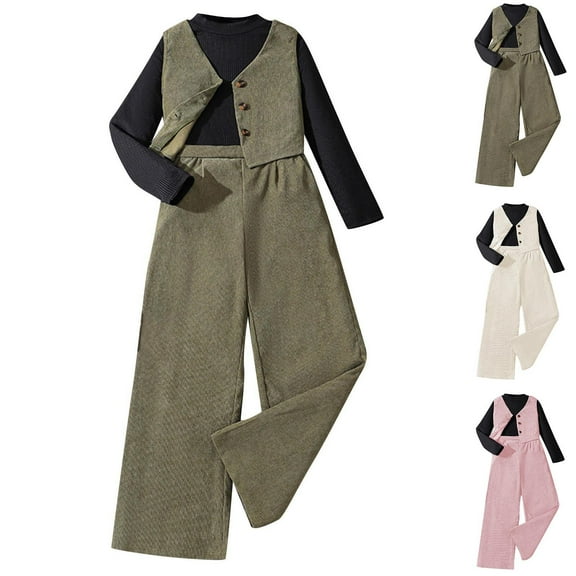Ashirexll Girls Clothing Set Fall Winter Solid Color Long Sleeve Cardigan and Base Shirt with Elastic Waist Pants 3 Piece Set Outfits