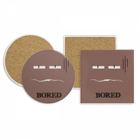 

Bored Brown Emotion Stare Shut Coaster Cup Mug Holder Absorbent Stone Cork Base Set