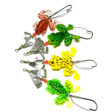 4Pcs Frog Spinner Colorful Fishhook Fishing Hook Lure Minnow Salmon Fish Lure Trout Artificial