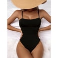 thumbnail image 4 of Traje de baño de una pieza sexy negro para mujer con hombros descubiertos y abertura lateral doble. Traje de baño creativo., 4 of 5